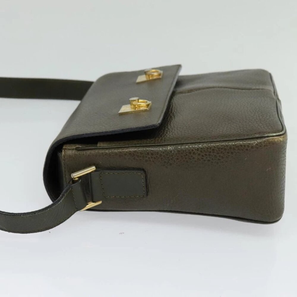 CELINE Shoulder Bag Leather Khaki Gold Auth KD335 - Picture 4 of 14